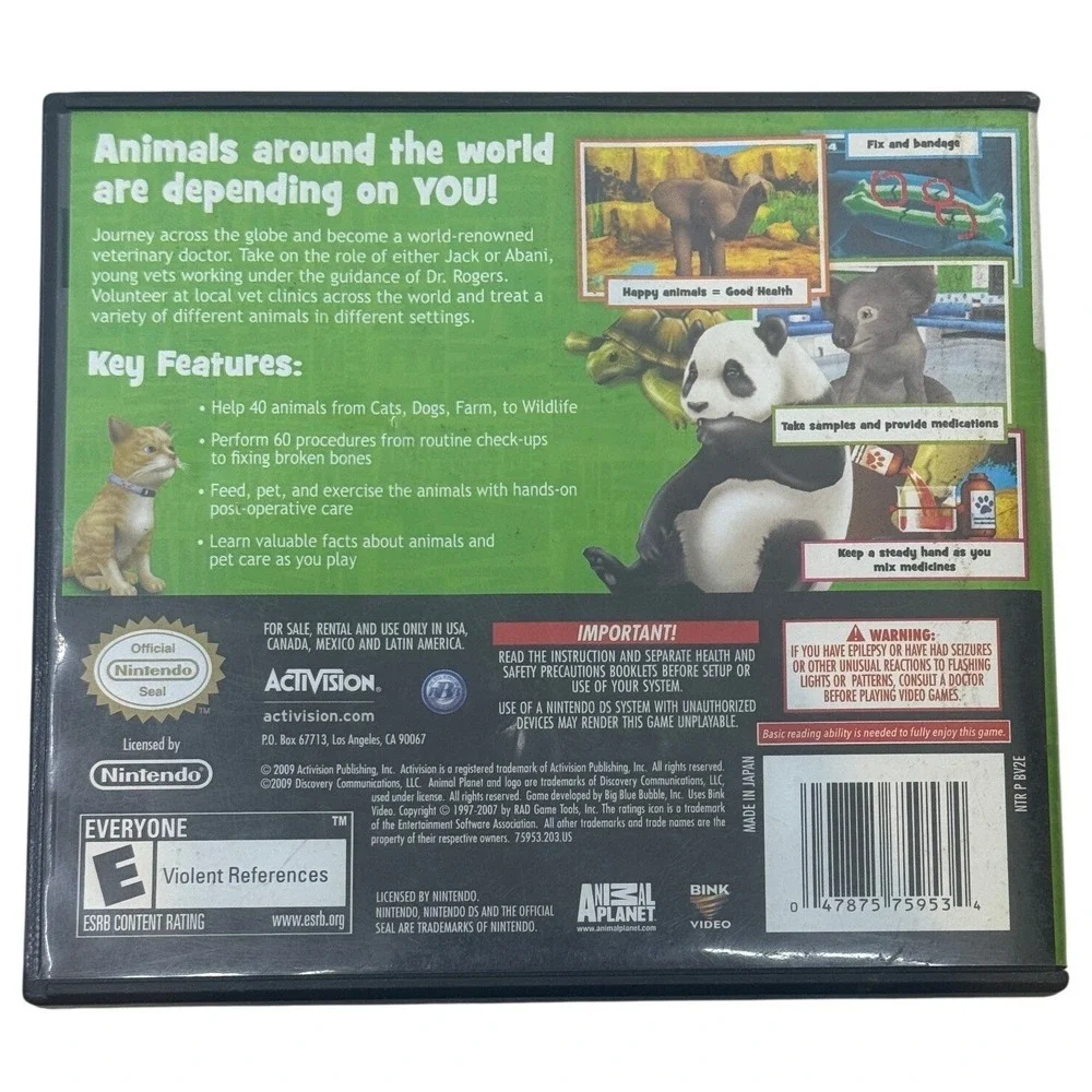 Animal Planet Vet Life Nintendo DS Game Activision NTR-BV2E-USA With Manual